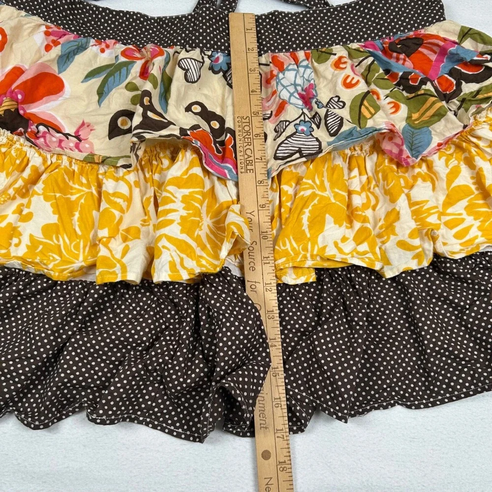 Pier One Boho Half Apron 3 Tiered Ruffle Layers Polka Dot Floral‎ See Desc